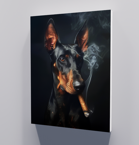 Doberman smoking a cigar, modern decorative painting, country style decorative painting, living room decorative painting, home decorative painting, hanging painting, wall decorative painting