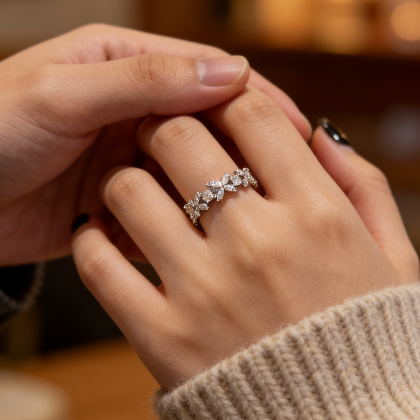 Moissanite Ring / Four-Leaf Clover