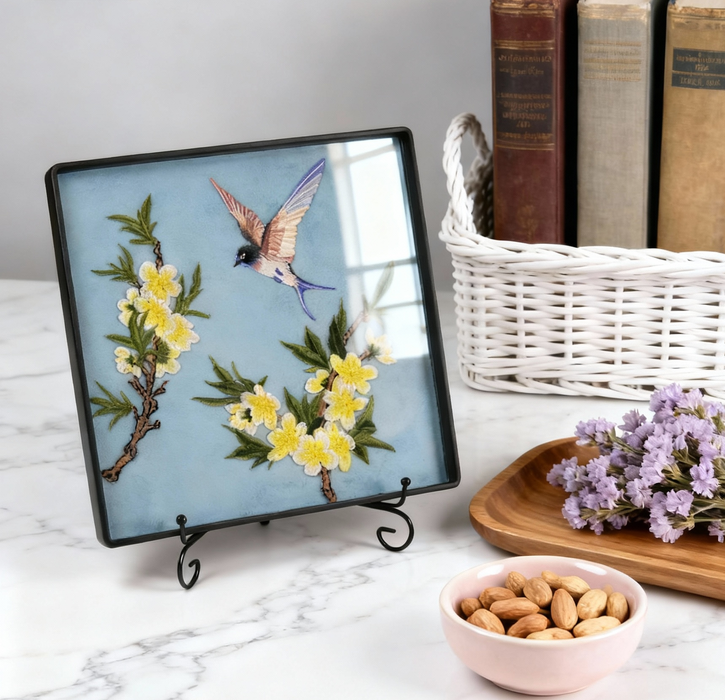 Embroidered tray/decorative painting, housewarming gift, special gift