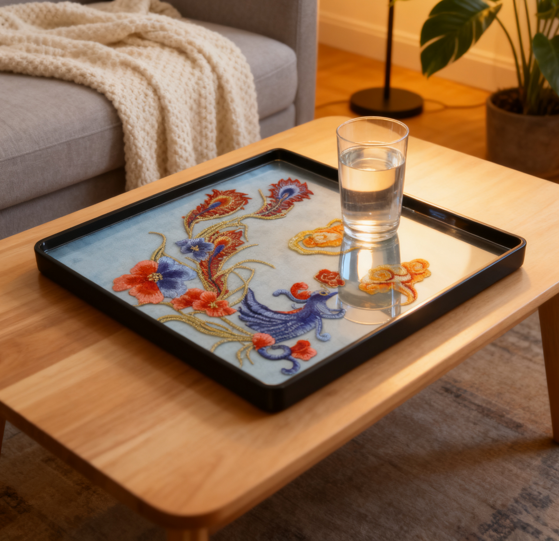 Embroidered tray/decorative painting, gift for grandma